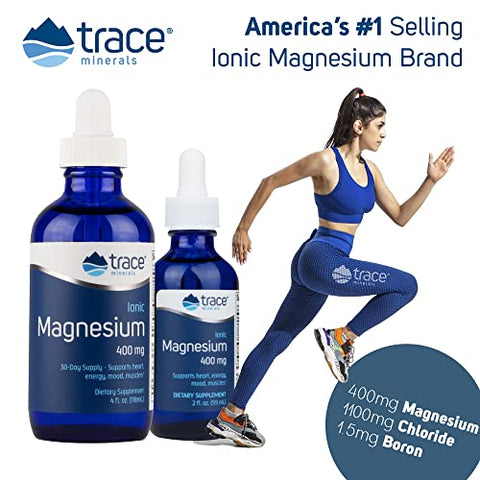 Magnésio Iônico Líquido 400 mg | Mantém Funções Essenciais do Corpo | 120 ml – Pacote com 2 (64 Porções) - Trace Minerals