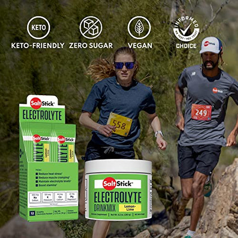 DrinkMix Pó de Eletrólitos Sem Açúcar | Mistura de Bebida de Eletrólitos Zero Açúcar para Hidratação | Sem Adoçantes Artificiais | Limão Lima | 40 Porções - SaltStick