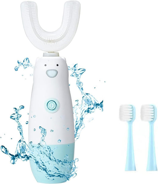 Meqtpomy - Escova de Dentes Elétrica Infantil 6 Modelos de Limpeza à Prova d’Água com Bateria 360 Automática Sonic em Formato U para Crianças de 2 a 7 Anos (Azul)
