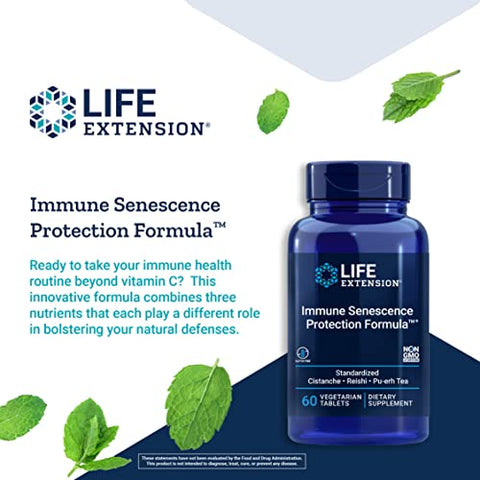 Fórmula de Imunossenescência com Cistanche Padronizada, Reishi e Chá PU-ERH, 60 Comprimidos Vegetarianos - Life Extension