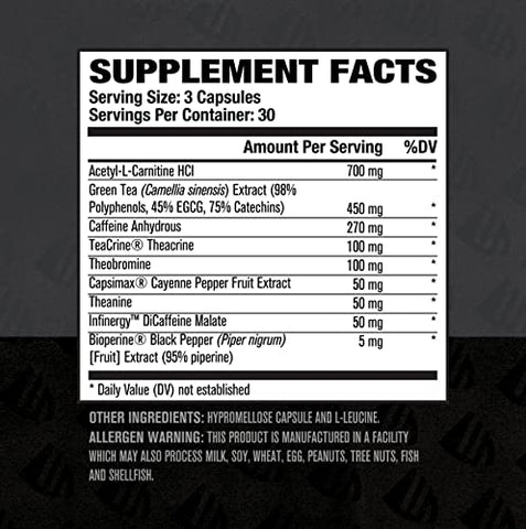 Burn XT Black – Queimador de Gordura Termogênico | Suplemento para Perda de Peso, Supressor de Apetite, Estimulante Energético | TeaCrine, Acetil L-Carnitina, Extrato de Chá Verde – 60 cápsulas - Jacked Factory