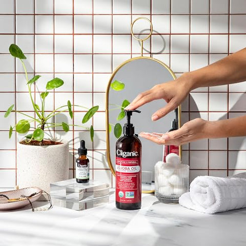 Óleo de Jojoba Orgânico Cliganic USDA 473ml com Bomba, 100% Puro | Atacado, Óleo Hidratante para Rosto, Cabelo, Pele