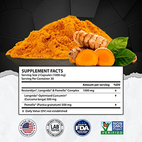 RECOVERY HUB - Recovery MAX – Suplemento de Cúrcuma/Curcumina – Suporte para Coração, Cérebro, Sistema Imunológico, Articulações, Fígado, Saúde do Cólon – Fórmula Patenteada – Até 285x Mais Absorção – Livre de Glúten