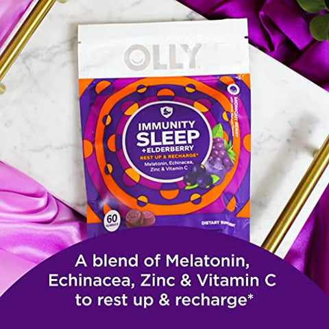 Gummy Imunidade e Sono, Suporte Imunológico e do Sono, 3mg Melatonina, Equinácea, Zinco, Vitamina C, Suplemento Mastigável, Frutas Vermelhas – 60 Unidades - OLLY