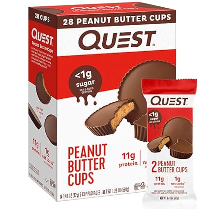 Grocerama - Quest Nutrition Peanut Butter Cups (28 unidades) – Deliciosos copinhos de manteiga de amendoim com chocolate – 28 unidades – Embalagem prática – Alta qualidade – Ideal para lanches e sobremesas – Marca Quest Nutrition