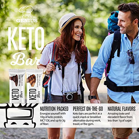 Barra de Proteína Keto Sem Glúten, Chocolate Keto Bars, MCTs Premium, Baixo Carboidrato, Baixo Açúcar (Pacote Sortido, 20 Unidades) - Genius Gourmet
