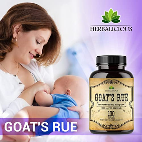 HERBALICIOUS - Cápsulas de Galega Officinalis 1000mg – Suplemento Herbal Natural de Galega Officinalis para Amamentação – Suporte de Produção de Leite Materno – Suplemento Alimentar – 100 Cápsulas