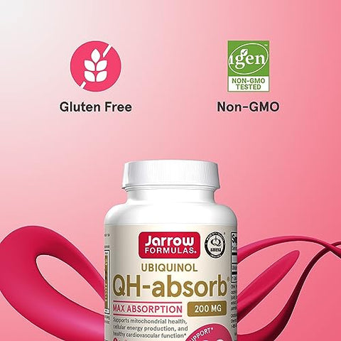 QH-Absorb 200 mg – Ubiquinol para Função Cardiovascular Saudável – 60 Softgels, 60 Dias de Fornecimento - Jarrow Formulas