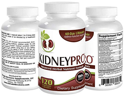 Elevate Recovery Supplements - Kidney-Pro: Fórmula com 21 Suplementos para a Saúde Renal em 1 Cápsula (Suporte Total aos Rins), 120 cápsulas