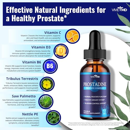VIVE MD - Prostadine Drops – Fórmula Oficial Prostadine para Saúde da Próstata e Problemas de Micção – Extra Forte com Romã – Avaliações Prostadine (Pacote com 5)