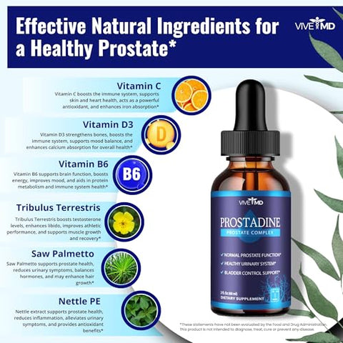 VIVE MD - Prostadine Drops – Fórmula Oficial Prostadine para Saúde da Próstata e Problemas de Micção – Extra Forte com Romã – Avaliações Prostadine (Pacote com 5)