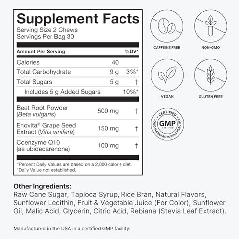 SuperBeets Heart Chews Advanced – 100mg de CoQ10 + Beterraba - humanN