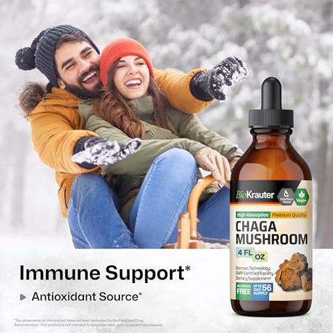 BIO KRAUTER - Extrato de Cogumelo Chaga – Tintura de Chaga para Suporte Imunológico – Vegano, Sem Álcool – Marca Chaga Extract