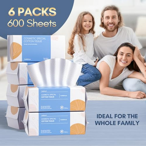 Soft Dry Wipe 6 Pack – Lenços de Algodão 100%%, Livres de Fiapos, Toalhas Descartáveis Extra Grossas para Pele Sensível, Remoção de Maquiagem, Uso Seco e Úmido - PoeticEHome