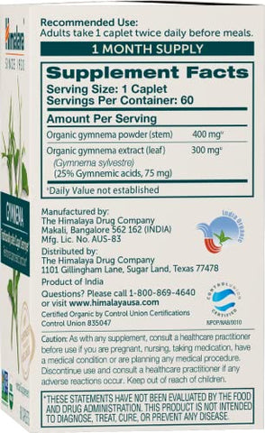 Orgânico Gymnema Herbal Supplement Certificado USDA Orgânico, Não-OGM, 700 mg, 60 Cápsulas à Base de Plantas, Fornecimento de 30 Dias - Himalaya