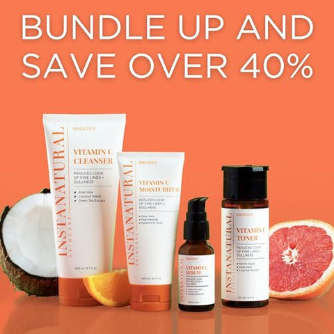 Kit de Cuidados com a Pele InstaNatural Vitamina C em 4 Passos, Ilumina, Hidrata, Previne Sinais de Envelhecimento, Sabonete Facial, Tônico, Sérum e Hidratante, com Extratos Botânicos