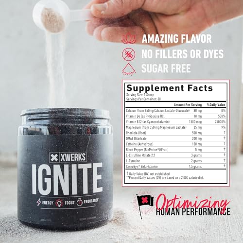 Ignite Watermelon – Melhor Pré-Treino Natural Keto para Mulheres e Homens com Energia Explosiva – Mistura Pré-Treino sem Glúten para Resistência e Stamina – 150g - Xwerks