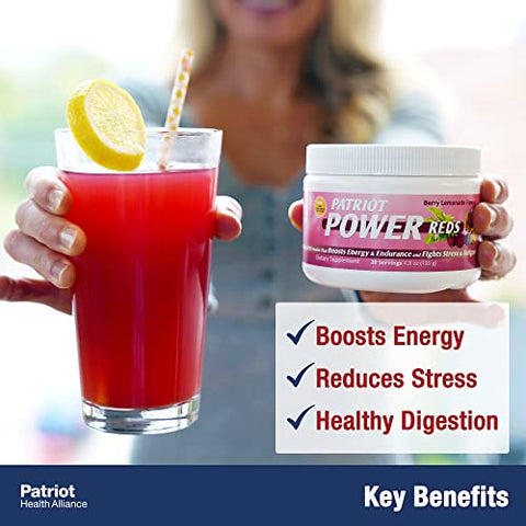 PATRIOT HEALTH ALLIANCE - Patriot Power Reds: Pó Energizante de Probióticos Antioxidantes, Super Reds em Pó, Ideal para Shakes ou Adicionar Água, Mais de 50 Superfoods, Aumenta a Energia