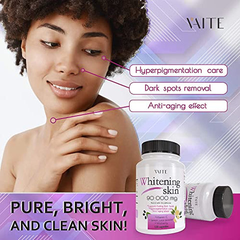 VAITE - Pílulas de Glutationa – Removedor de Cicatrizes de Acne – 90000 – Fabricado nos EUA – Pílulas Veganas para Clareamento da Pele com Anti-Envelhecimento