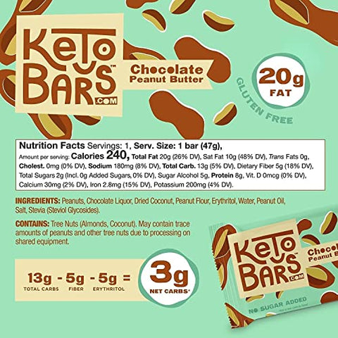Keto Bars - KETO BARS: Barra Cetogênica Original Alta em Gordura, Baixo Carboidrato. Sem Glúten, Caseira com Ingredientes Simples. [Chocolate Manteiga de Amendoim, 10 Unidades]