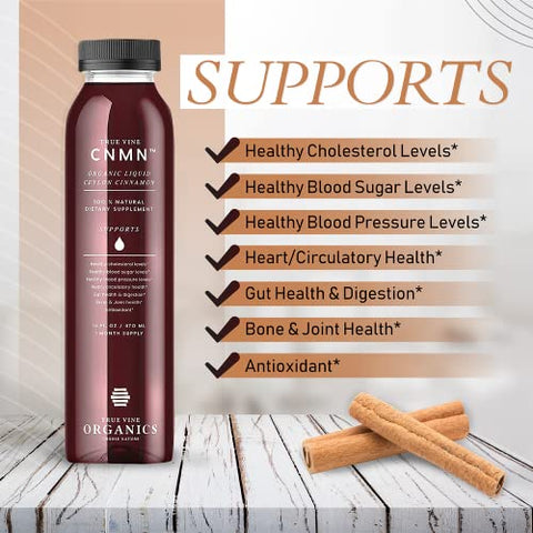 True Vine Organics - True Vine 3200mg Canela Ceylon Líquida (Fabricado nos EUA) para Coração Saudável, Pressão Arterial, Açúcar, Colesterol, Intestino – Marca True Vine