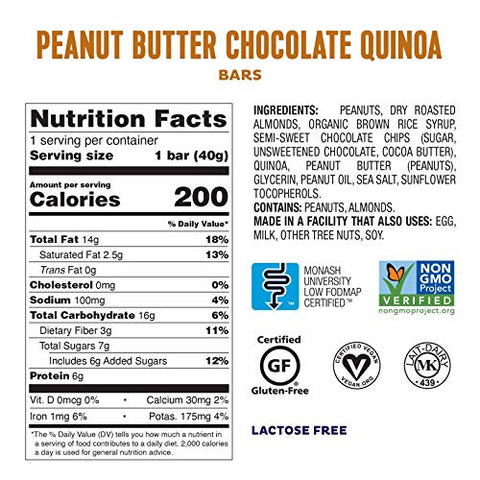 Barras de Proteína Vegana Fody Foods, Sabor Manteiga de Amendoim Chocolate Quinoa, 6g de Proteína por Barra, Certificado Low Fodmap, Receita Sensível, Gut