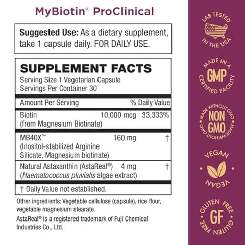 Purity Products - MyBiotin ProClinical – Cabelos mais densos em 3 semanas – 60 cápsulas