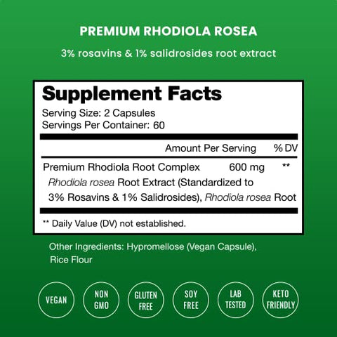 Rhodiola Rosea [120] Rosavin Plus Salidrosides | Extrato 300mg Vegan | Energia, Alívio do Estresse, Suporte ao Humor | NutraChamps - NutraChamps