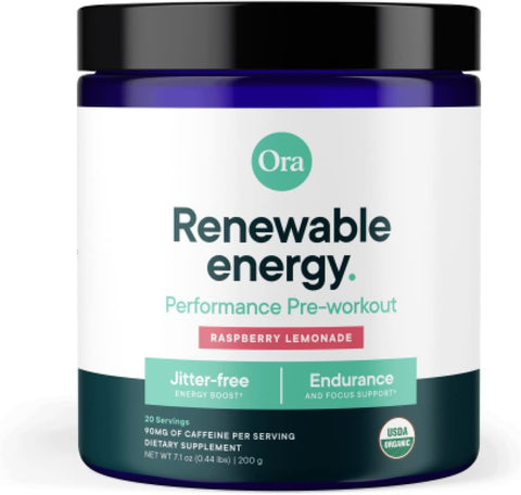 Pó Pré-Treino Natural – Sabor Framboesa Limonada – Energia sem Nervosismo, Foco, Hidratação – 100% Natural e Vegano - Ora Organic