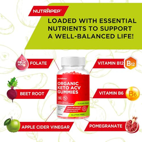 NutraPep - Keto ACV Gummy para Perda de Peso Avançada – Sem Glúten | Marca Keto ACV Gummy