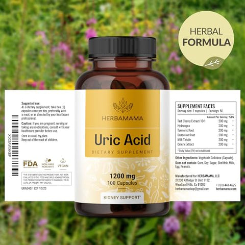 Limpeza de Ácido Úrico – Fórmula Poderosa – 100% Natural – 60 cápsulas - HERBAMAMA
