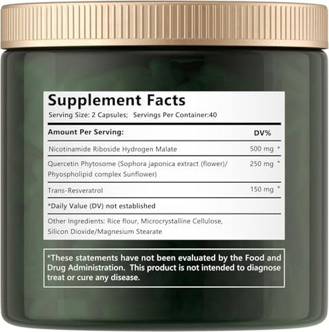 Generic - NAD Liposomal Nicotinamide Riboside 900mg, Resveratrol, Quercetina – Alta Pureza para Energia e Foco – 80 Cápsulas