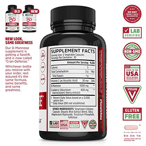 ZHOU - Zhou Nutrition Cran Defense – Concentrado de Cranberry para Saúde do Trato Urinário, Elimina Impurezas e Suporte para a Bexiga Saudável, Fórmula 3 em 1 – Extrato de Cranberry, D-manose, 60 cápsulas
