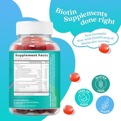 Gomas de Biotina com Multivitaminas, Folato, Inositol – Suporta o Crescimento Capilar, Pele Saudável - BeLive