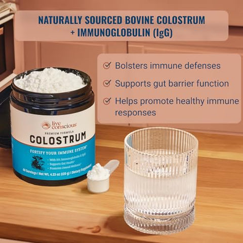 Pó de Colostro de Gado Criado a Pasto com Lactoferrina para Absorção de Ferro – Colostro Bovino, Suplemento para o Sistema Imunológico - Live Conscious