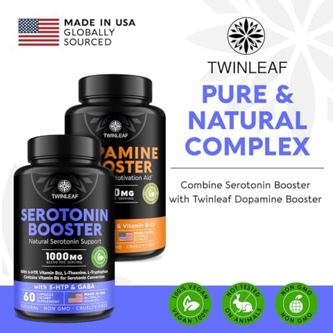 TWINLEAF - Suplemento Natural de Serotonina – 5HTP Serotonina Made in USA – 60 cápsulas de 100mg