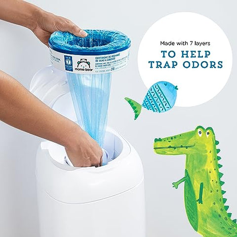 Amazon Brand – Mama Bear Recargas para Lixeira de Fraldas Diaper Genie, Sem Perfume, 1080 Unidades (4 Pacotes de 270 Unidades)