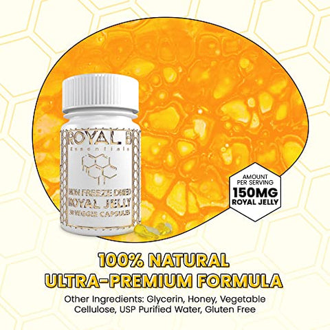 Royal B Essentials - Ultra-Premium Royal Jelly 4,500mg por Frasco (Nootrópicos) em Cápsulas Veganas | 100% Natural – para Suporte Imunológico, Energia | Melhor Marca de Geléia Real
