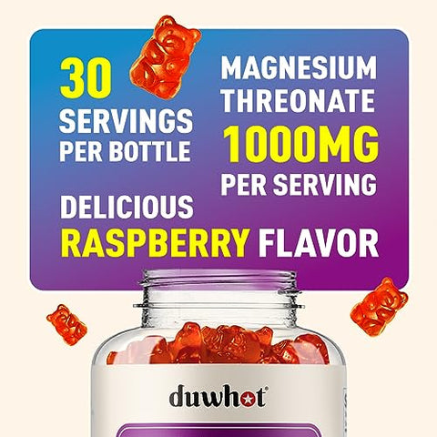 duwhot - Gomas de Magnésio Treonato 1000mg, Suplemento de Magnésio para Crianças