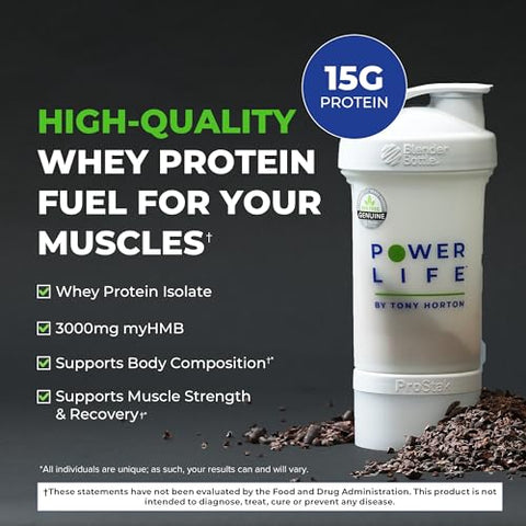 Tony Horton Proteína Whey de Alta Performance com 3000 MG de HMB, Sem Adição de Açúcar, Não-OGM, Livre de Hormônios e Antibióticos, 15 Porções (Baunilha – Nova Fórmula) - POWERLIFE