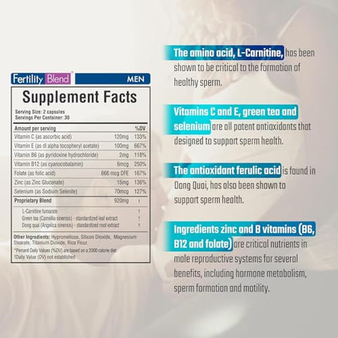 Fertility Blend - Suplementos Diários para Homens – Vitaminas para Fertilidade Masculina, Cápsulas de Mistura de Vitaminas – Contagem Masculina Pré-Concepção para Ele – Fertilidade Masculina – 60 Cápsulas, 2 Pacotes