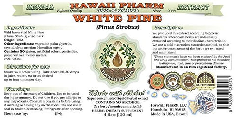 Extrato Líquido de Pinheiro Branco Sem Álcool, Glicerito de Casca Seca de Pinheiro Branco (Pinus Strobus), Suplemento Herbal Natural, Hawaii Pharm, EUA 118 ml