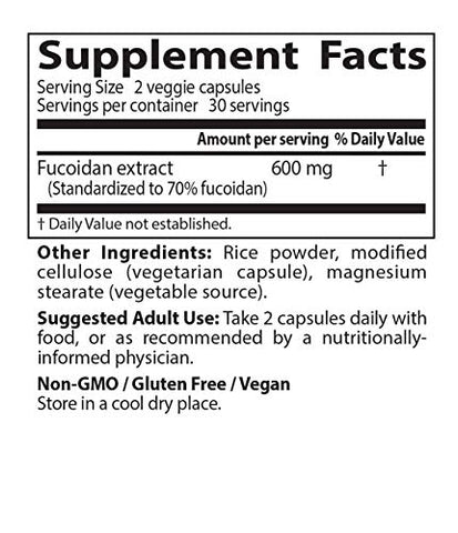 Doctor's BEST - Doctor’s Best Fucoidan 70%% – Vegano, Sem Glúten, 60 Cápsulas