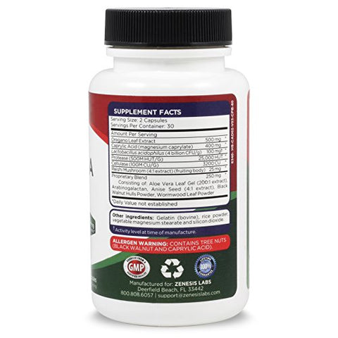 Candida Complex Cleanse Detox – Suplemento de Ácido Caprílico, Extrato de Orégano, Probióticos e Enzimas (60 Cápsulas, 30 Dias de Fornecimento) - Zenesis Labs
