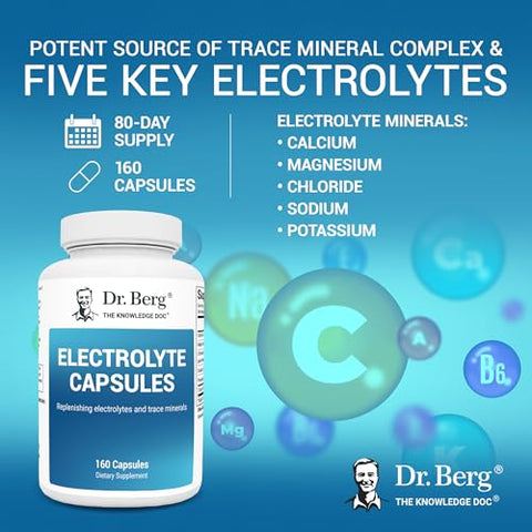 Dr. Berg Nutritionals - Dr. Berg Cápsulas de Eletrólitos – Suplementos de Eletrólitos para Energia, Resistência e Hidratação – Sem Açúcar, Sem Maltodextrina, Amigável à Dieta Keto – 160 Cápsulas