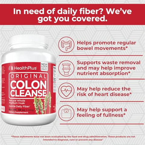 Health Plus - Saúde Plus Limpeza do Cólon Suporte Digestivo | Fibra Diária Natural para Eliminação de Toxinas e Redução de Inchaço | Suporta a Saúde do Coração | 48 Onças, 194 Porções