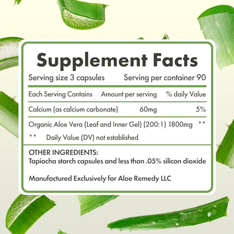Aloe Remedy - Aloe Vera Capsules – Cápsulas de Aloe Vera à Base de Plantas com Gel e Folhas de Aloe Vera Liofilizadas, Cápsulas de Gel Puro de Aloe Vera para Suporte IC e BPS, Aloe Vera IC, 180 Cápsulas