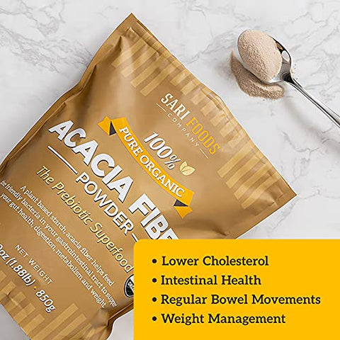Sari Foods Co - Pó de Fibra de Acácia Orgânica (850g): Superfood Prebiótico Natural à Base de Plantas para Saúde Intestinal