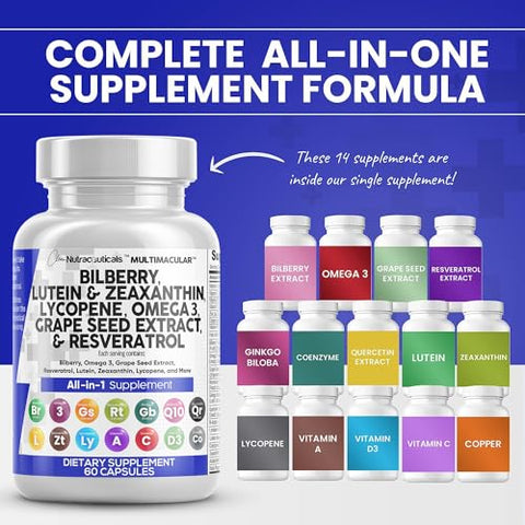 Clean Nutraceuticals - Vitaminas para a saúde ocular com Mirtilo 6000mg Luteína – Marca: Eye Health